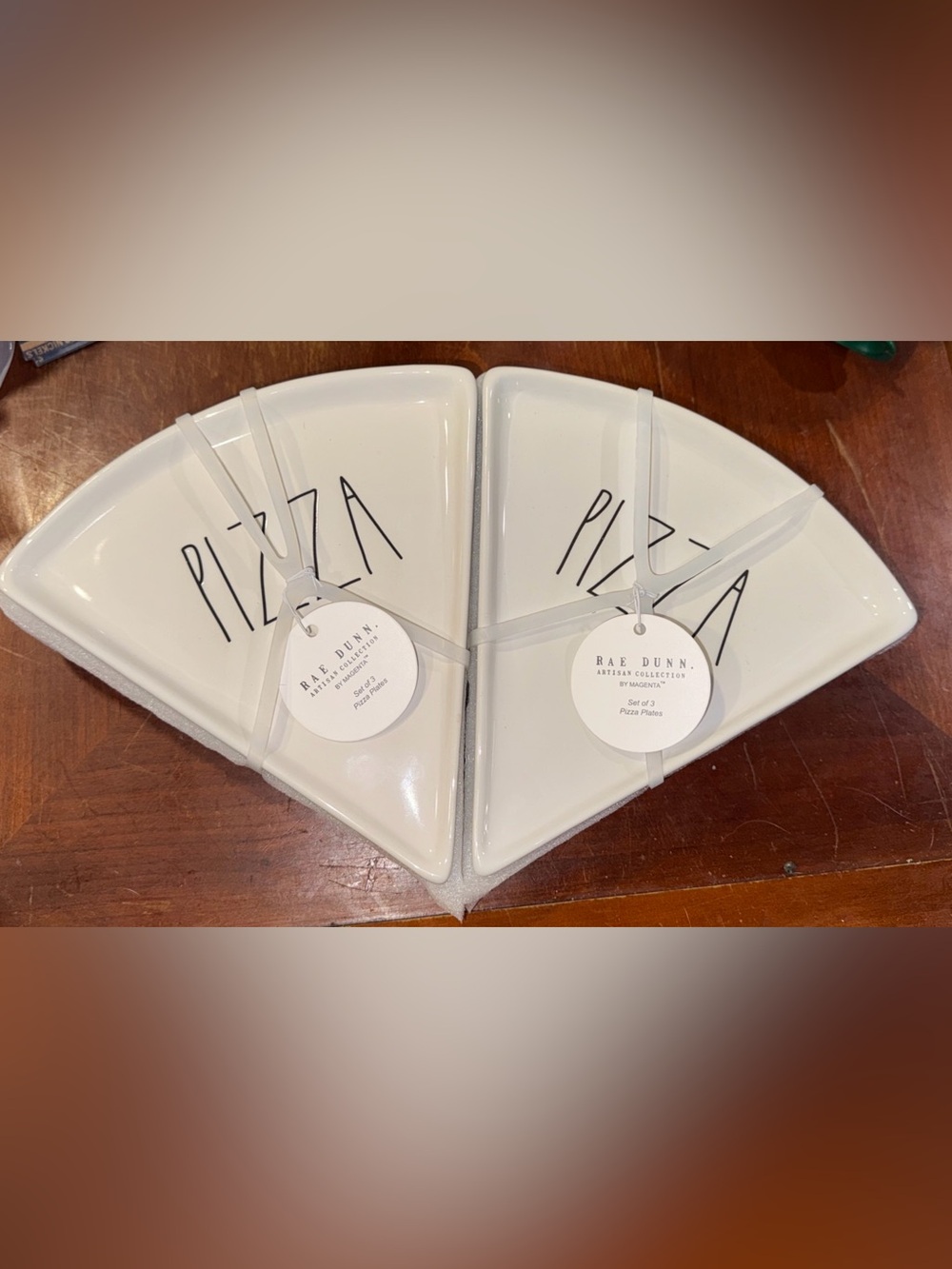 Rae Dunn PIZZA Plates Set Of 6 Ivory Ceramic Triangle Artisan Collection New